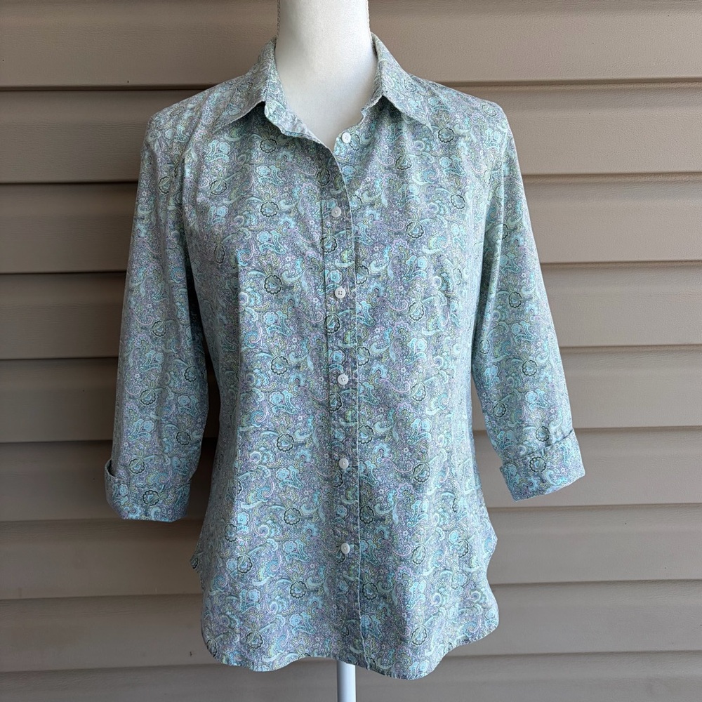 •Talbots• Paisley Stretch Poplin Button-Down Shirt – Size 14